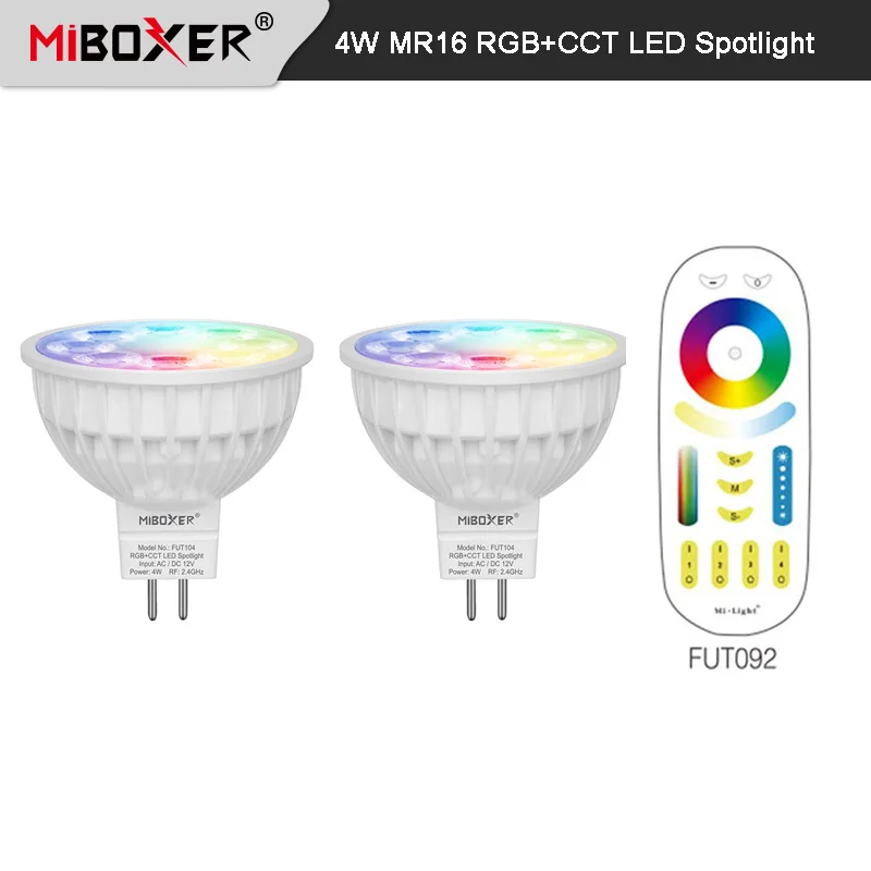 Miboxer 4W MR16 RGB+CCT LED-spotlamp (2700-6500K) WiFi Smart FUT104 DC12V + 2.4G RF draadloze afstandsbediening