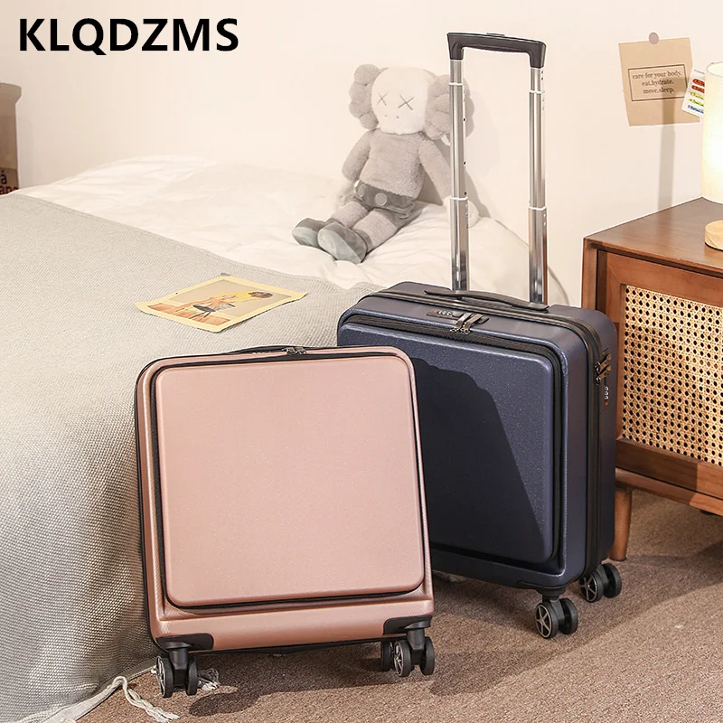 

KLQDZMS 18 Inch Rolling Luggage New Laptop Trolley Case Small Front Open Business Boarding Box with Wheels Travel Suitcase