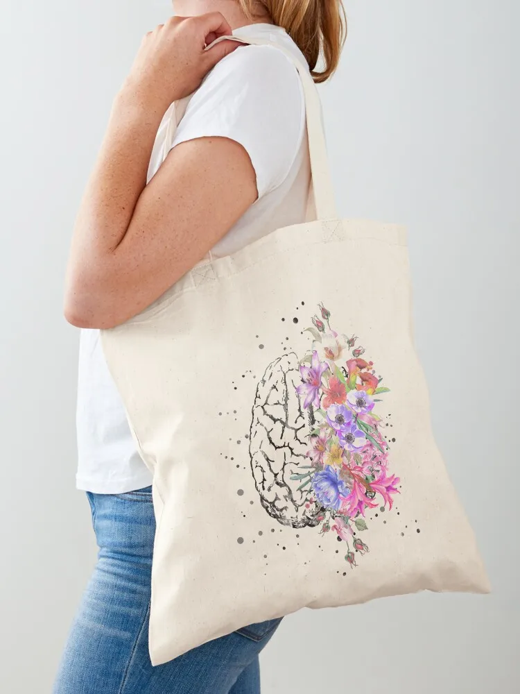 Brain anatomy, watercolor Brain, flowers brain, brain with Flowers Tote Bag shopping trolley bag tote bag Canvas Tote