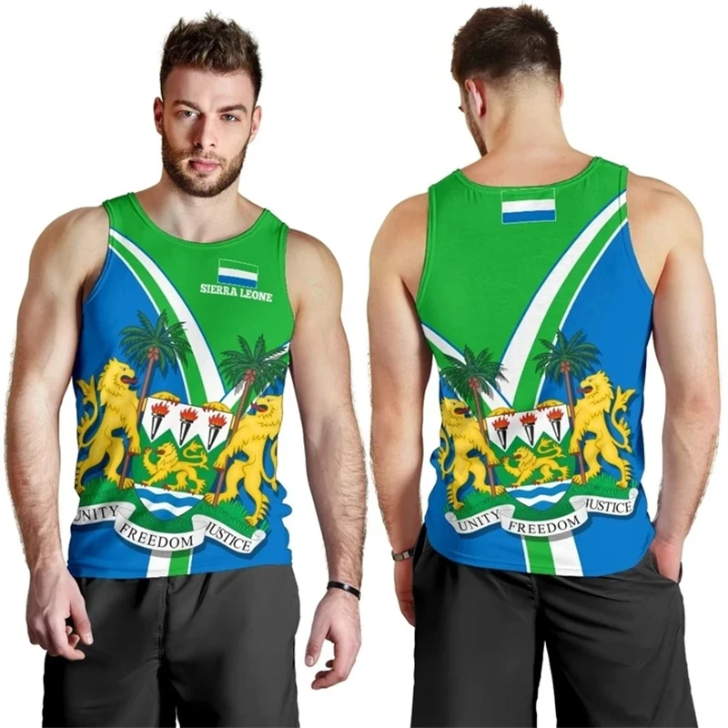 

Africa Sierra Leone Map Flag 3D Print Tank Top For Men Clothes Fashion Dashiki Vest Sport Running Jersey Patriotic Boy Waistcoat