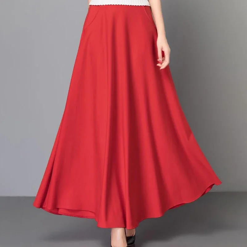 

Women Ladies Fashion Long Skirts Elegant Party A Line Elastic Band Korean Maxi Skirt Clothing Large Swing Plus Size