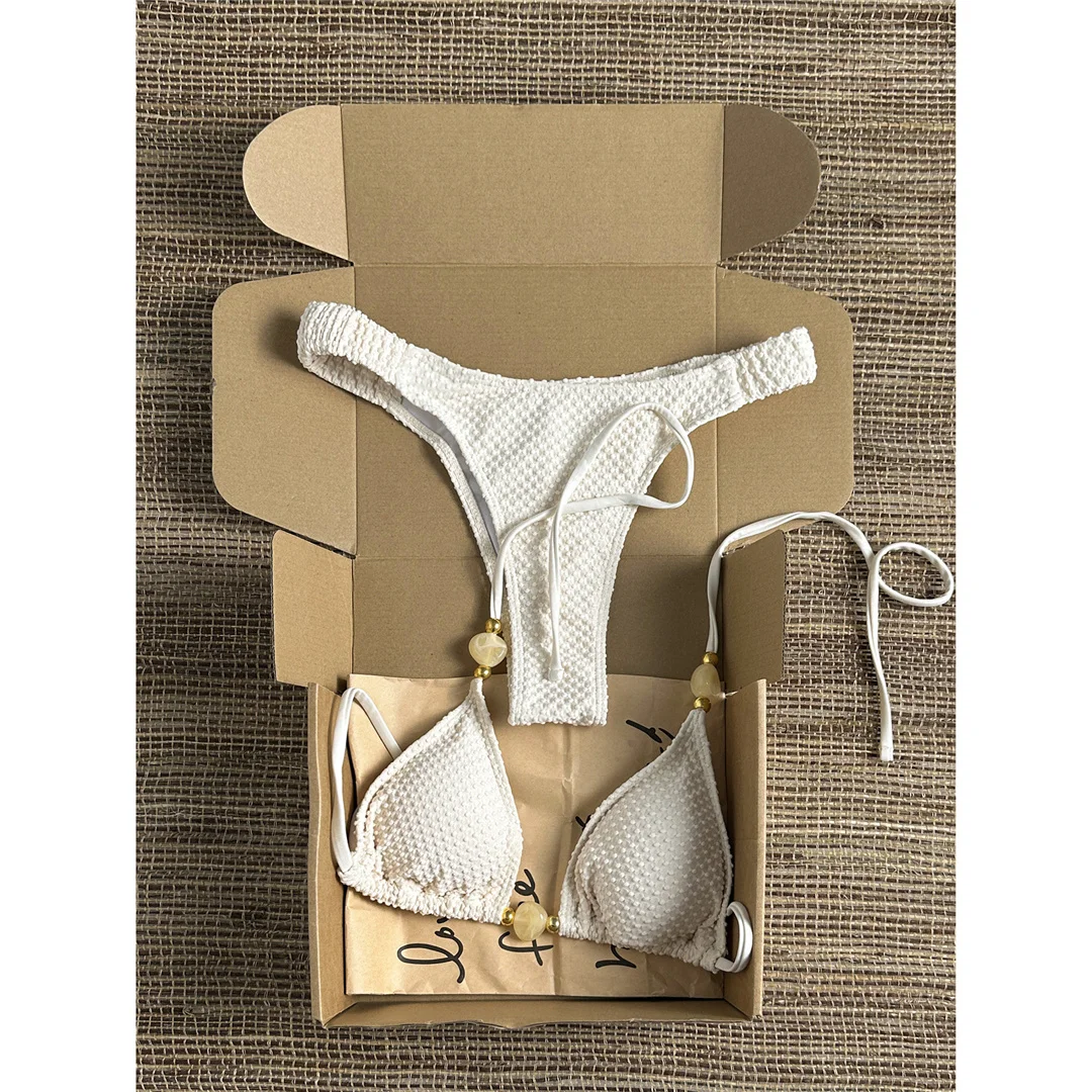 Gefalteter, geknitterter Neckholder-Bikini, Damen-Badeanzug, zweiteiliger Bikini-Set, brasilianischer Badeanzug, Badebekleidung, Schwimmanzug V8134 – Detail 5