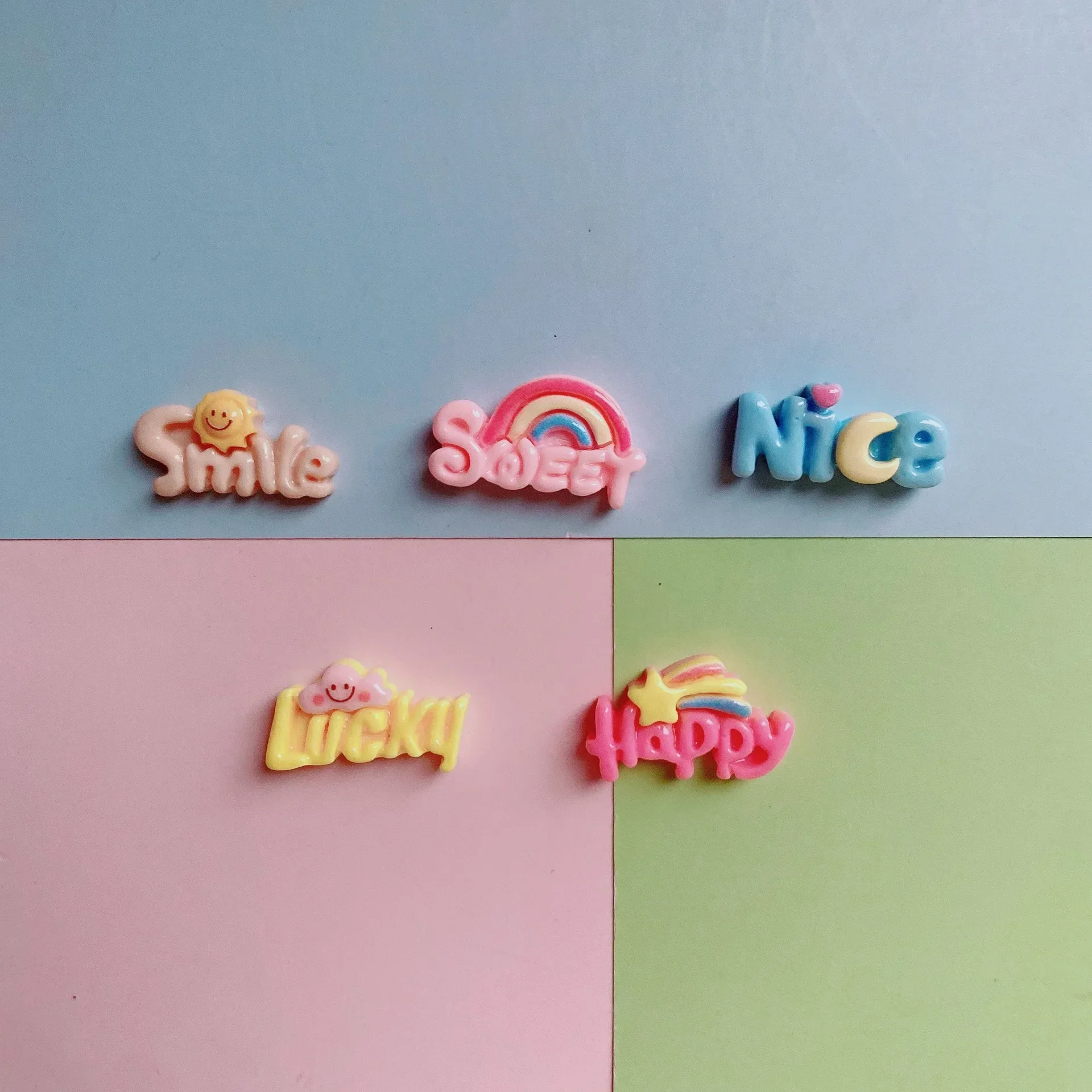 10pcs Cartoon English Lettering Cute Diy Cream Glue Homemade Mobile Phone Case Brooch Hairpin Jewelry Resin Accessories