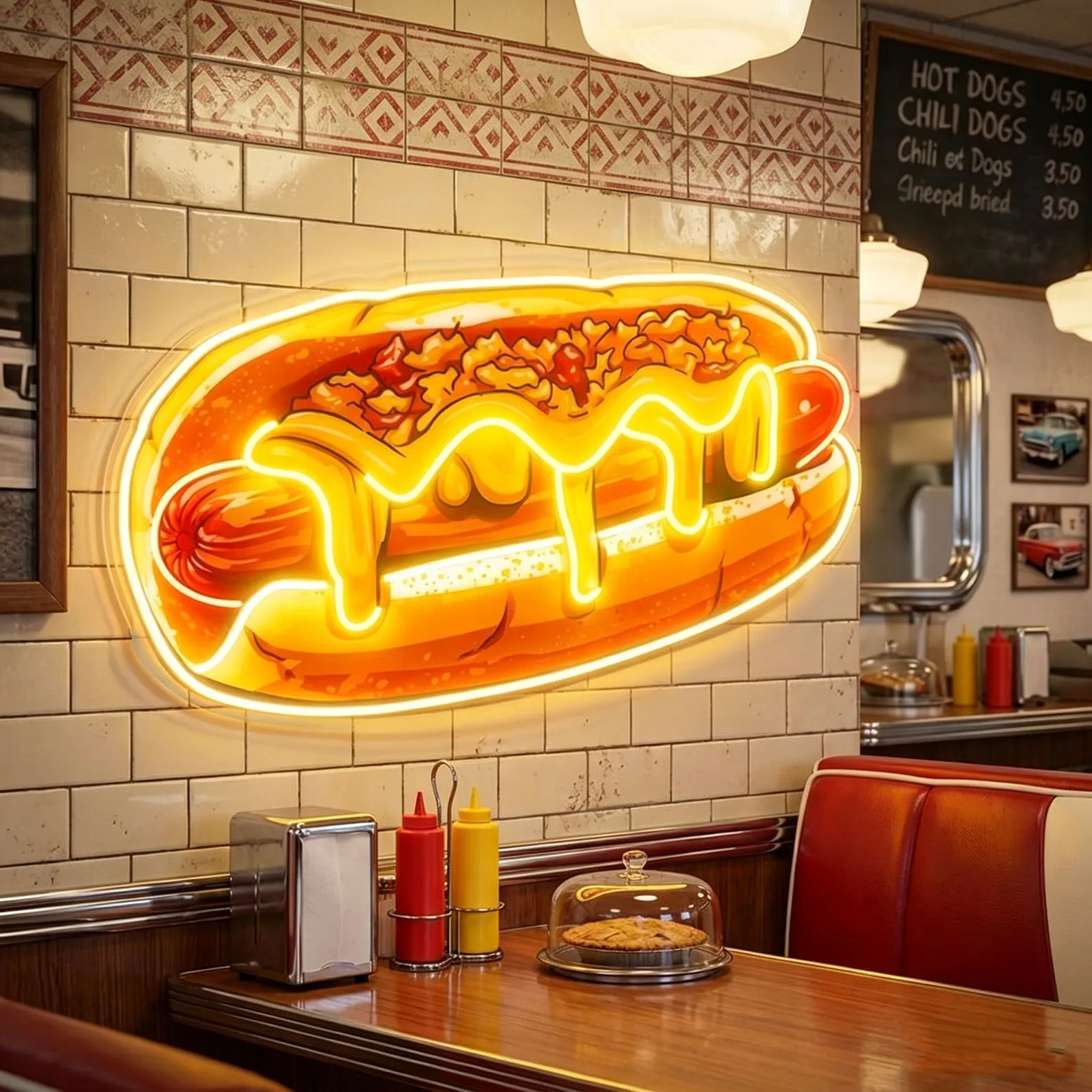 Chili Cheese Dog Neon Sign,Hot Dog LED Neon Light,Food Wall Decor,Diner Decor,Restaurant Bar Sign,Kitchen Wall Art,Business Sign