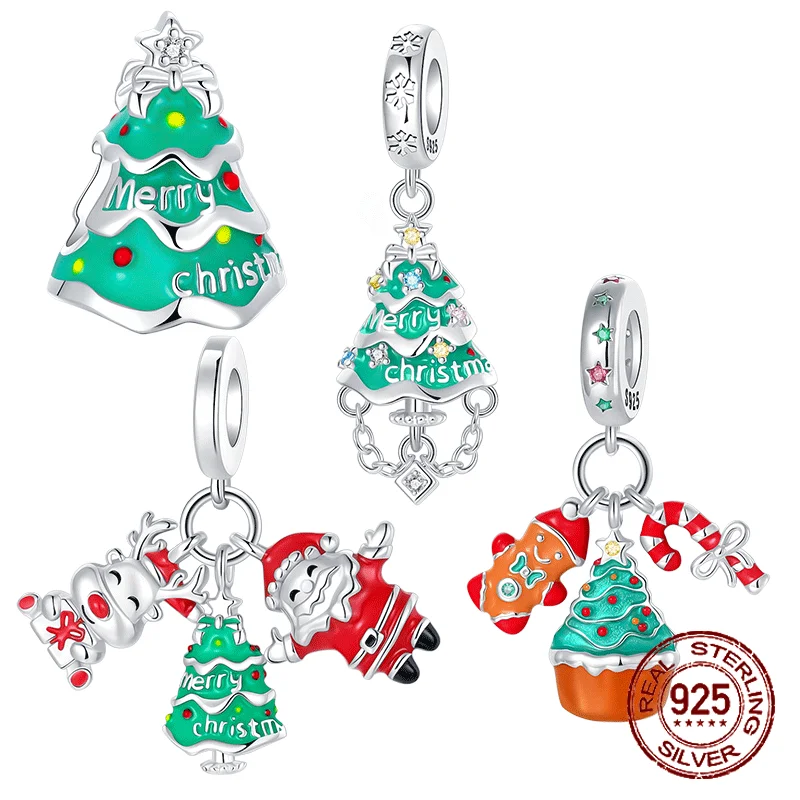 

Стерлингового Серебра 925 Рождественский Дом Снеговик Дерево Санта-Клаус Подвеска Шарм Подходит Оригинальные Браслеты Женщины DIY Ювелирные Изделия Подарок