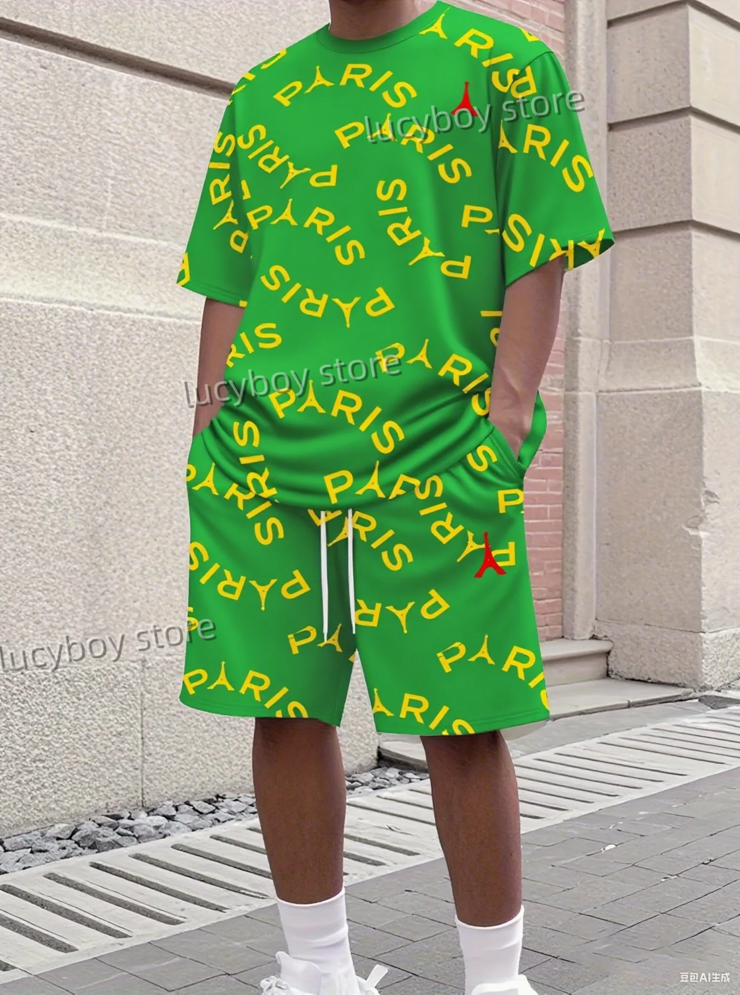 Hot Selling Summer Men 3D PAIRS Print Set Short Sleeve T-Shirt Shorts Set Adult  Jogging Plus Size Tracksuit 2 Piece Set