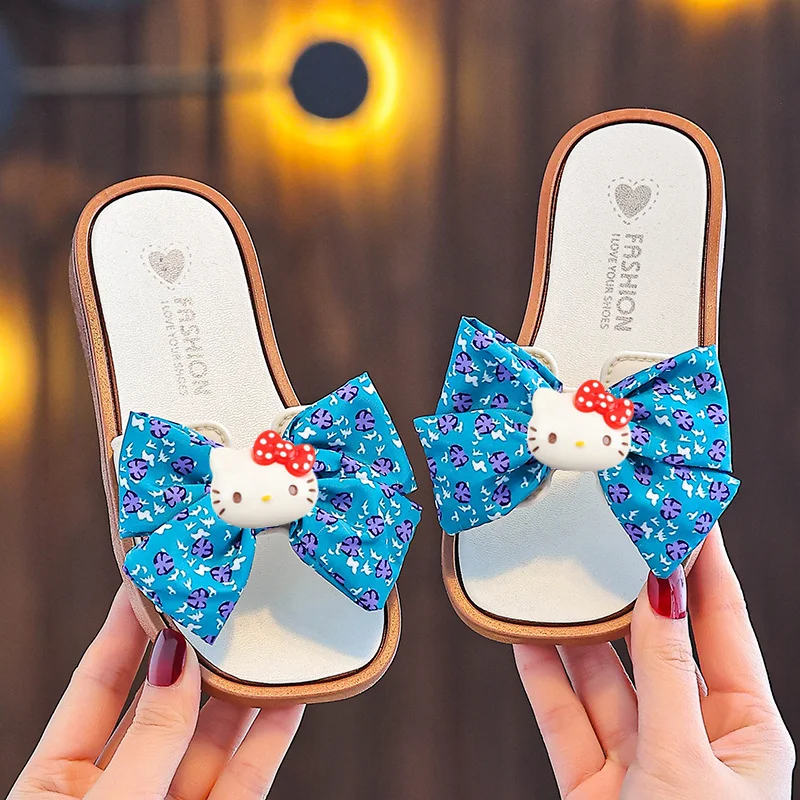 

Женские милые сандалии для девочек, летние сандалии Sanrio, новые домашние нескользящие тапочки hello kitty, детская дышащая пляжная обувь принцессы