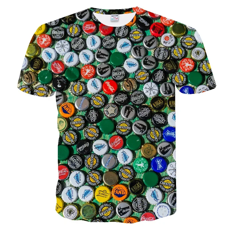 Camiseta informal con estampado 3D de cerveza para hombre, Top de fiesta de estilo veraniego, elástico, talla grande, ropa de calle holgada de