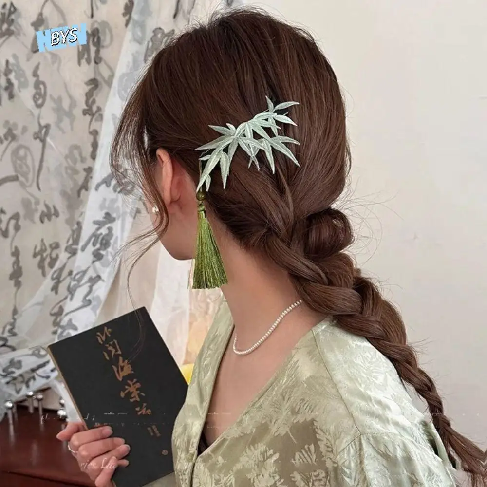 

Leaf Tassel Hairpin Green Tang Suit Hair Clip Hanfu Hair Clip Girl Hair Accessories Ancient Style Ancient Style Hairpin Girls