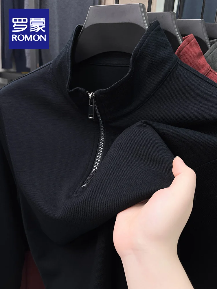 

Rn Мужская однотонная футболка из смеси шерсти с воротником-стойкой на молнии, повседневная модная удобная дышащая длинная футболка све