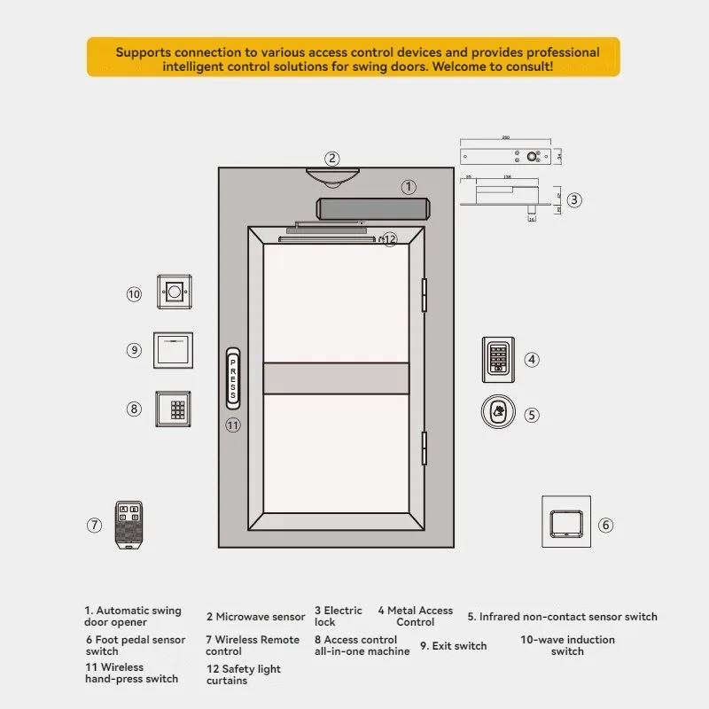 Automatic Door Opener Kit  Electric Door Closer  Inductive Remote Access Motor Set Swing Door Opener  for Hotel Office Doors