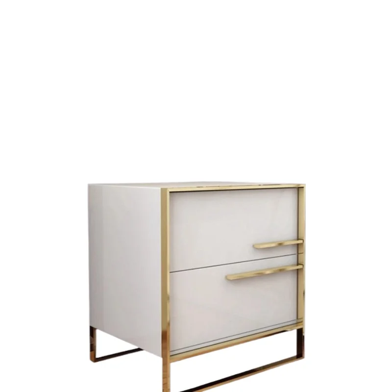 Luxury Glossy Nightstand Post-Modern Bedside Table Black White High-Gloss Lacquer Cabinet Minimalist Bedroom Storage Organizer