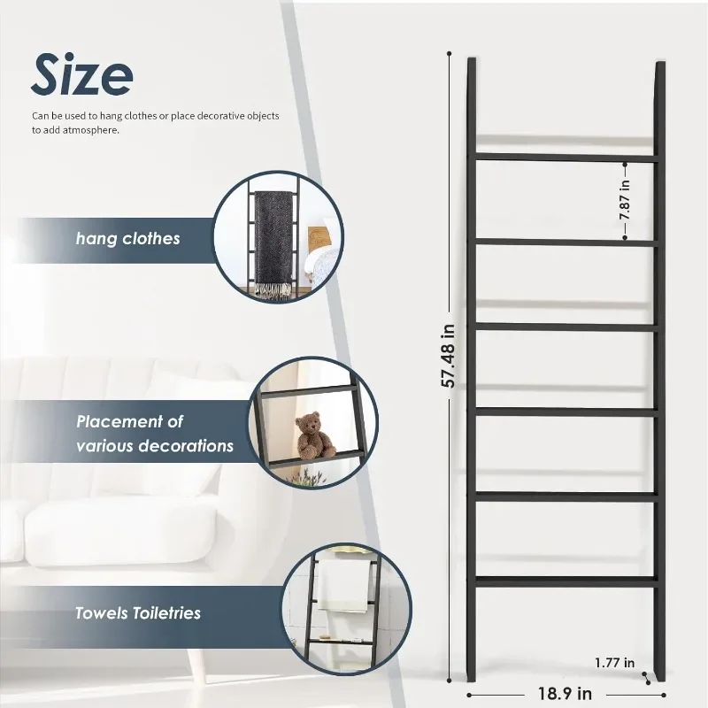 Wood Blanket Ladder, 57.5'' Rustic Towel Quilt Throw Blanket Ladders for The Living Room, Bedroom, Nursery Stand Holder