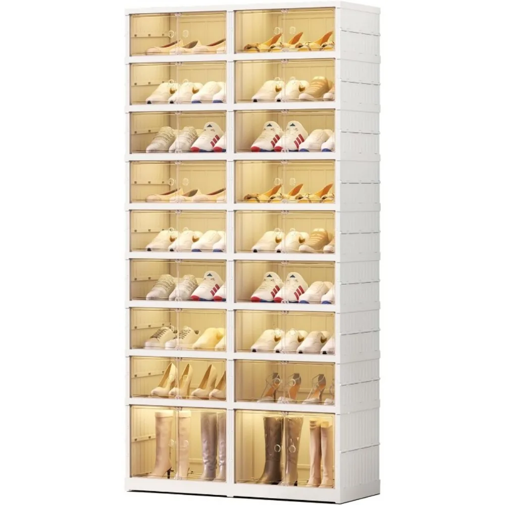 

9 Tier Foldable Shoe Rack Organizer for Closet 18-36Pairs Plastic Collapsible Shelf for front door entrance Stackable Clear