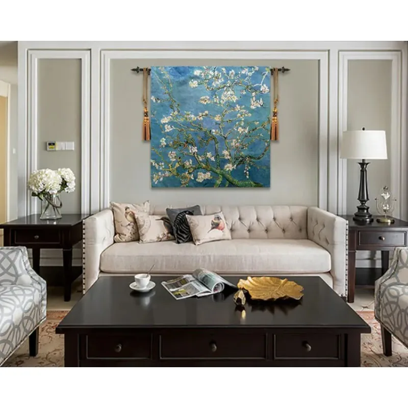 Belgian jacquard wall hanging tapestry van Gogh canvas tapestry living room bedroom mural cloth home painting fabric Apricot