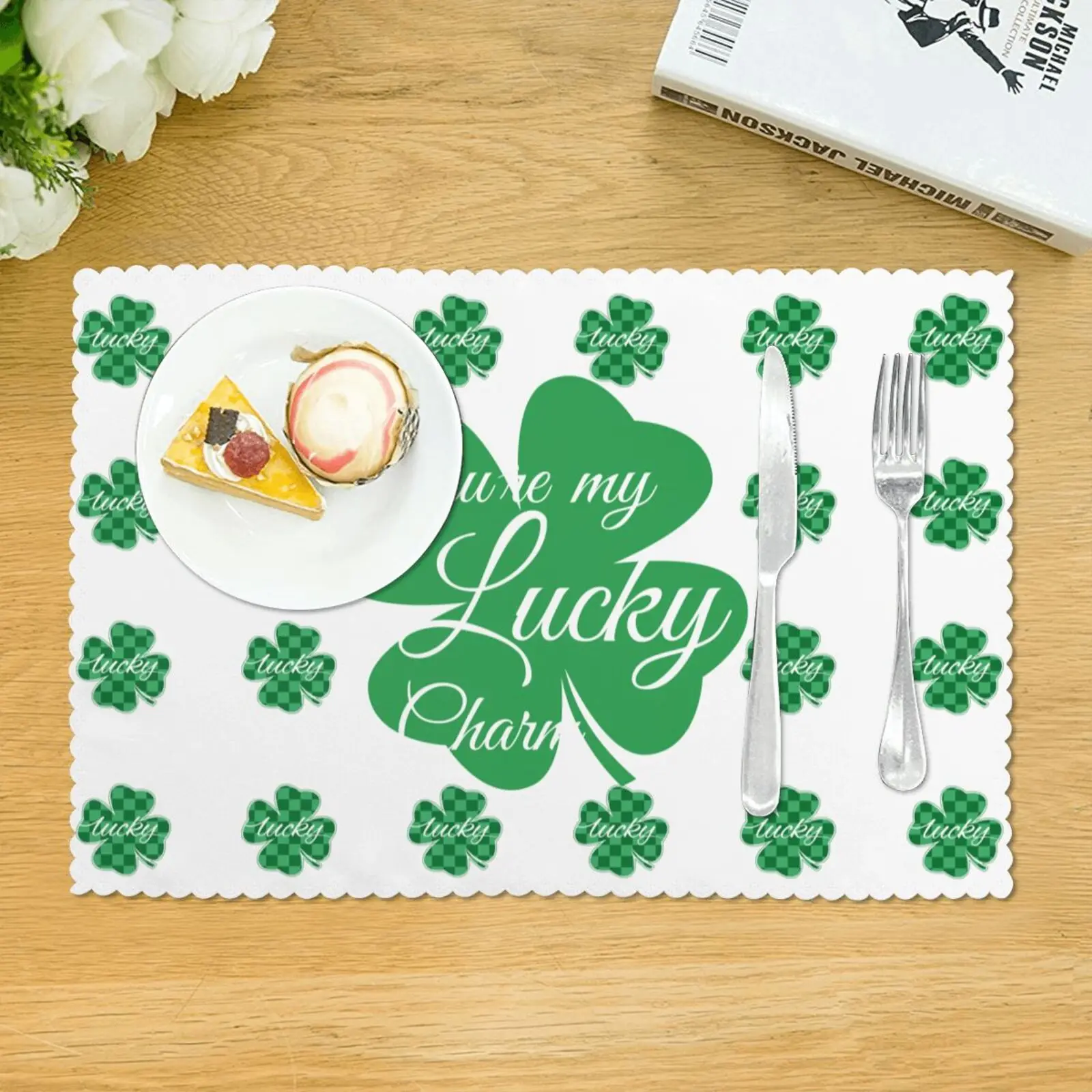 Four Leaf Clover Print Table Pad Placemat Kitchen Heat Insulation Durable For Dining Coaster Bowl Cup Mat Decor