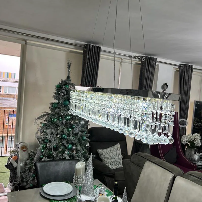 Crystal Chandelier Simple Modern Rectangular Dining Chandelier Atmosphere Dining Room Lamp Household Personalized Creative Dinin