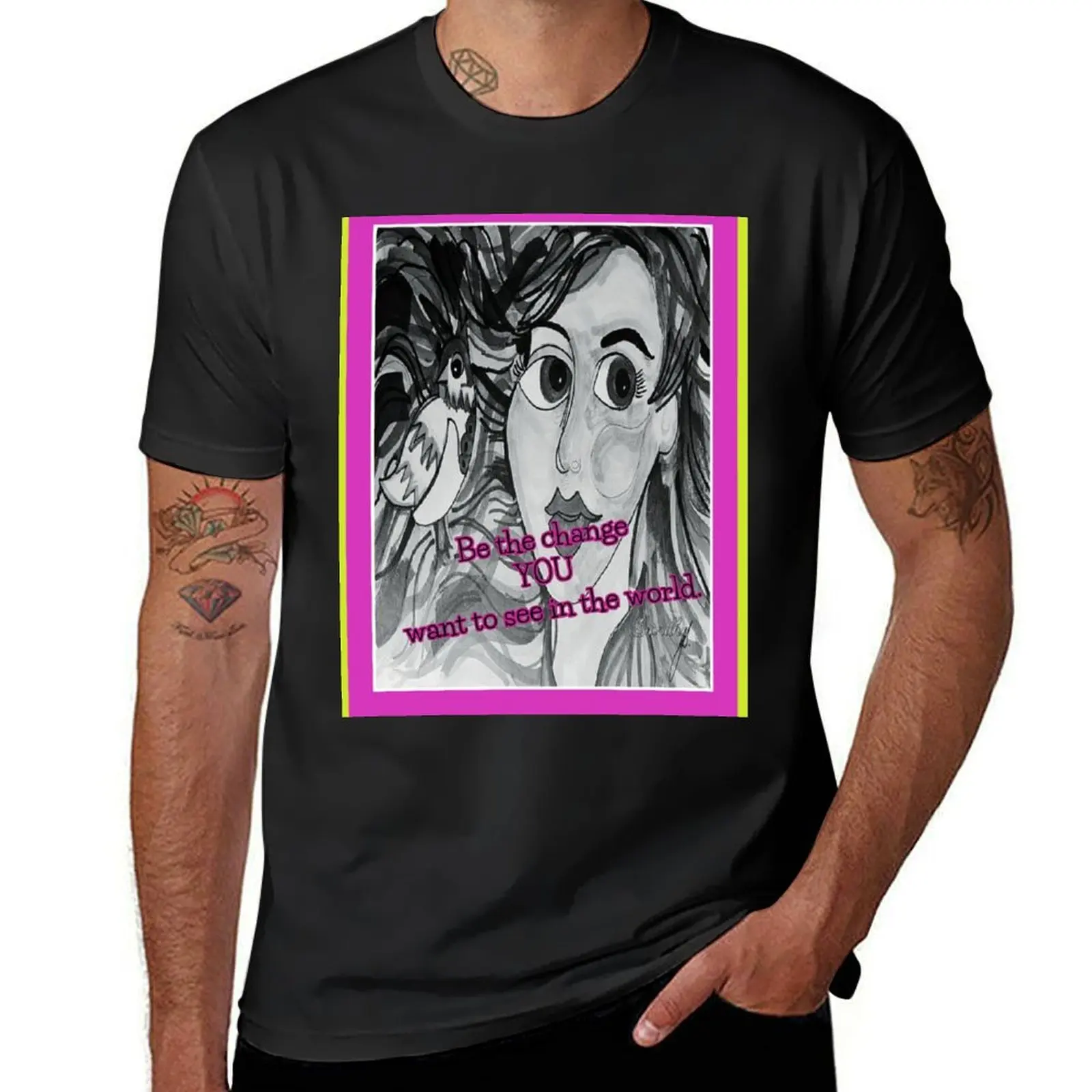 Drawing of a face. Who's face. Be the change you want to see in the world,Gandhi. My Drawing T-Shirt