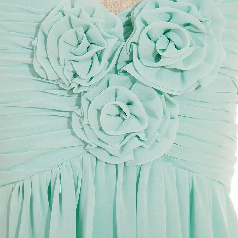 BABYONLINE Mint Green Flower Girl Dresses with One-Shoulder Floral Accent, for Kids Wedding Party & Special Occasions CPS420