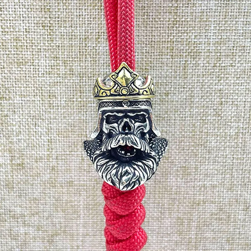 Dual Color Crown Skull King Head Sculpture Brass Knife Bead EDC Outdoor DIY Paracord Lanyard Pendant Woven Bracelet Accessories