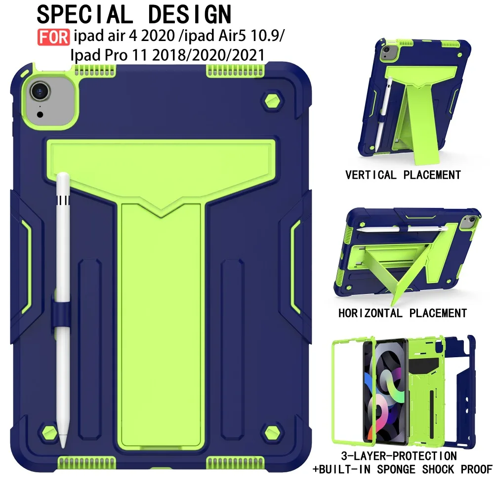 Tablet case for iPad Air 4/5 10.9 inch | iPad Pro 11 inch (2018-2022), anti-fall and shock resistance, T-shaped built-in bracket