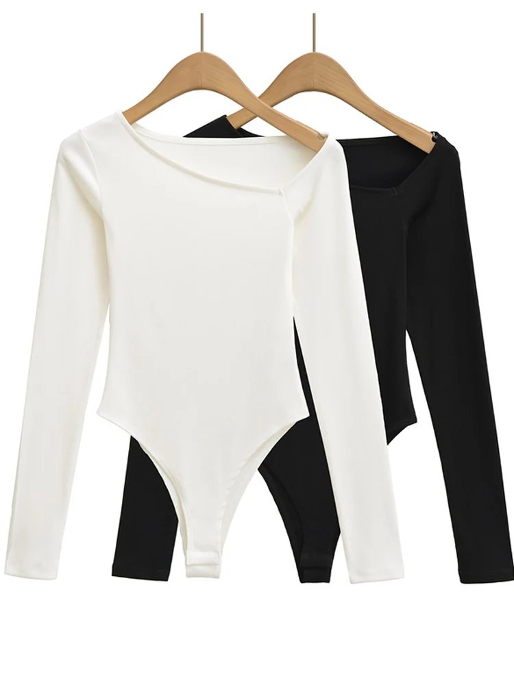 

Комбинезон Long Sve в стиле ретро Spicy Girl oulder Bared Women Slim Fit ort Sle Base irt T irt Top Trendy Commute Sle