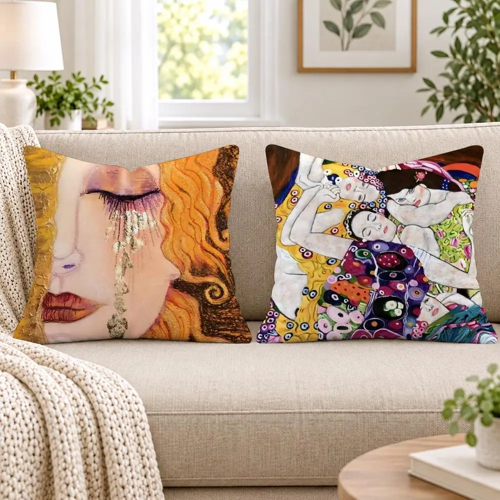 Gustav Klimt Oil Painting Cushion Cover Short Plush Double-Sided Printing Sofa Bedroom Living Room Throw Pillow Cover Home Decor