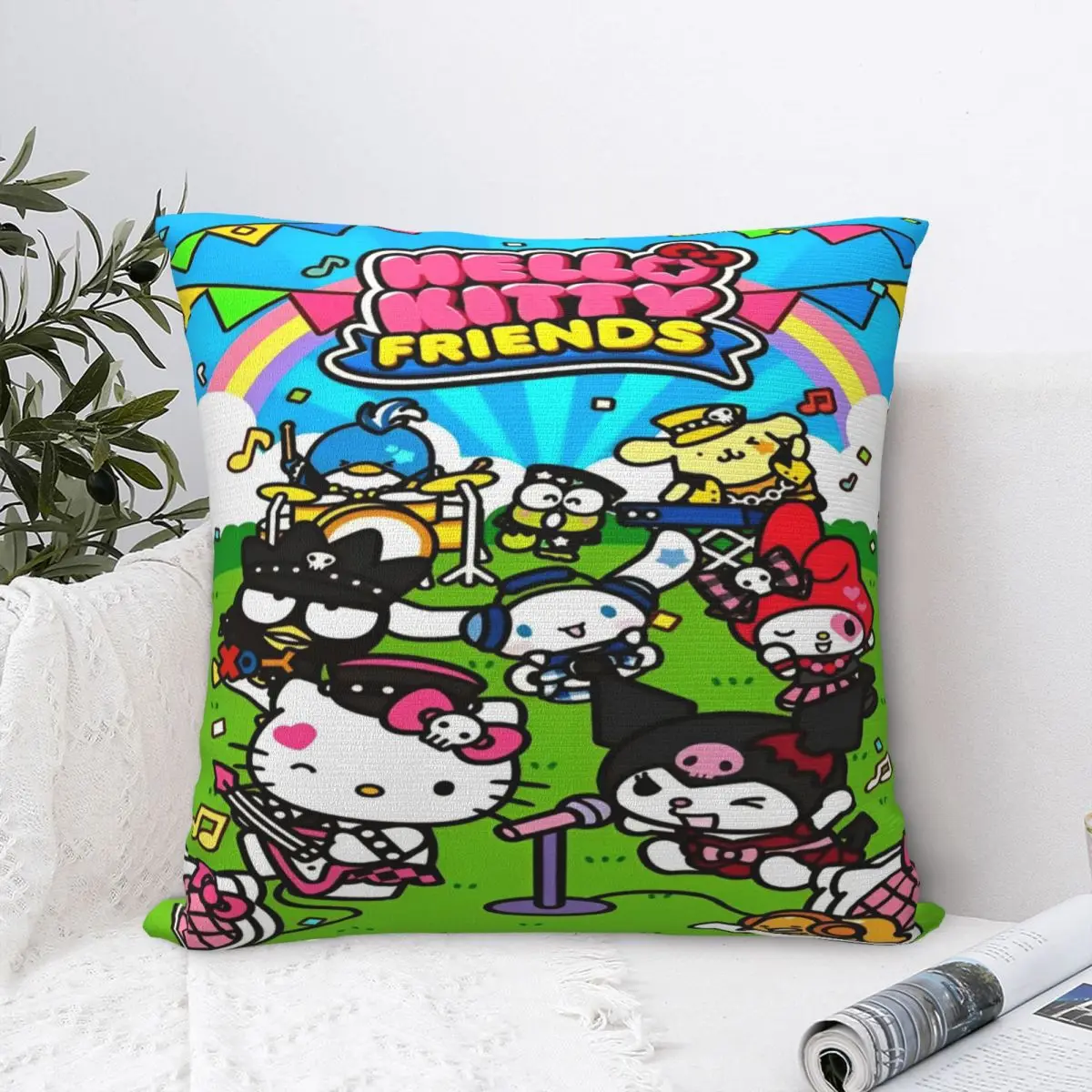 Hello Kitty And Friends Pillow Cover Fabric Cushion Cover kuromi melody Throw Pillow Case Cover Home Zippered Multiple Sizes