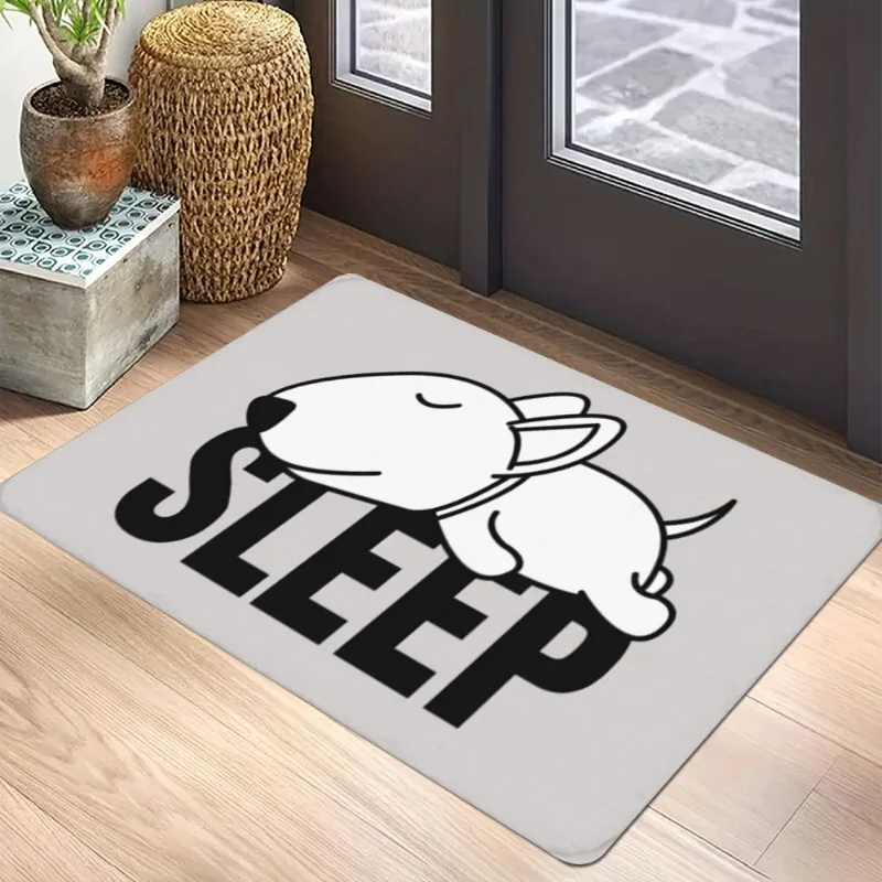 Bull Terrier Wine Quote Carpet Mat Anti-Slip Rubber Backing Rug for Pet Lover Home Decoration Dog Lover Pink Background Decor