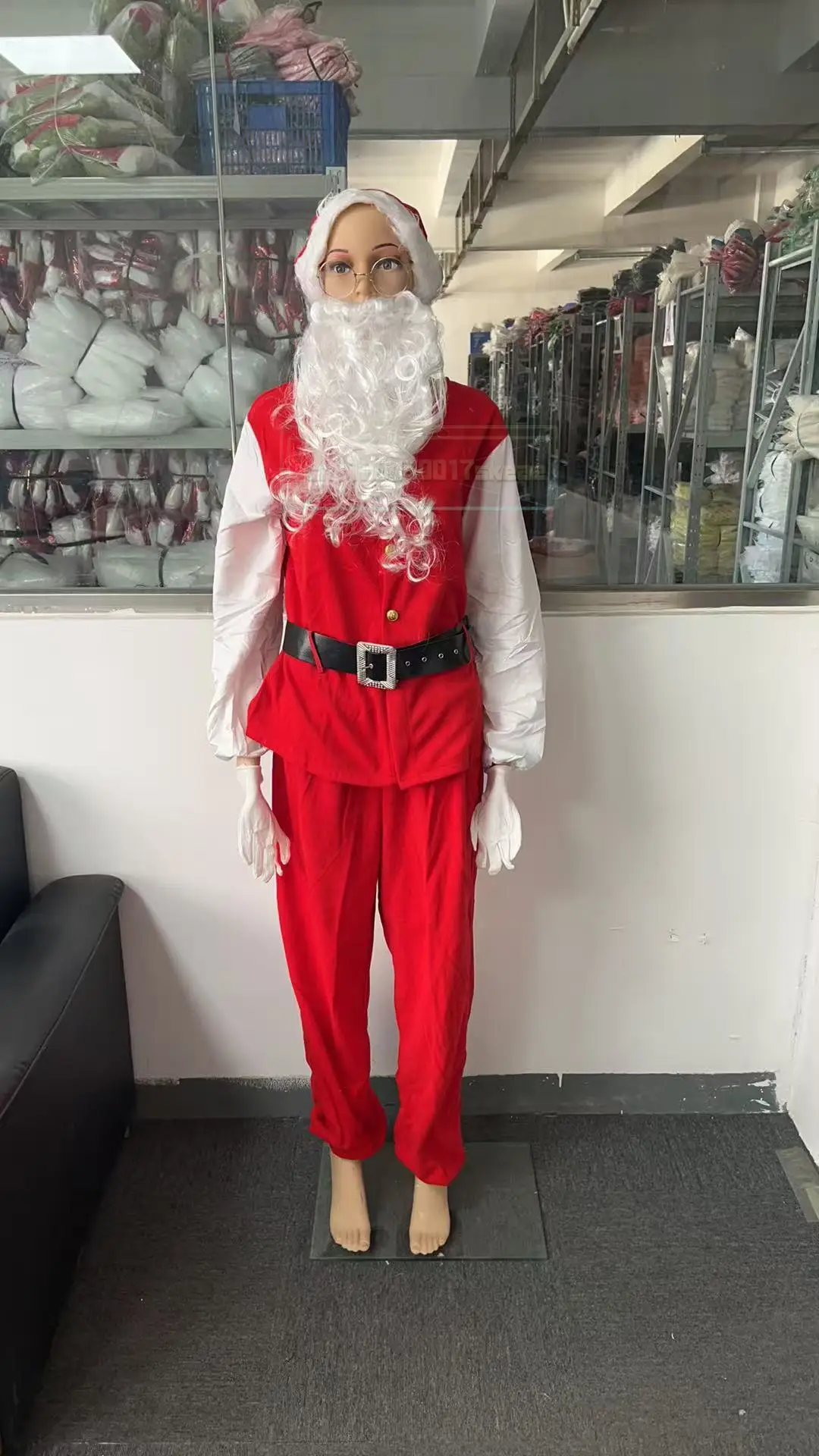 

Adult Red Santa Claus Costume Set with Beard Christmas Cosplay Outfit Includes Hat Coat Pants for Holiday Fun