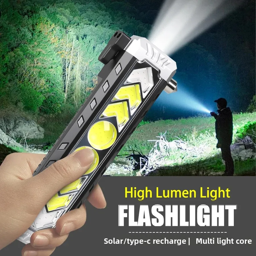 

Фонарик EDC, перезаряжаемый на солнечной батарее, водонепроницаемая светодиодная лампа с высоким люменом, магнитный рабочий свет с оконным выключателем и резаком, для кемпинга и пешего туризма