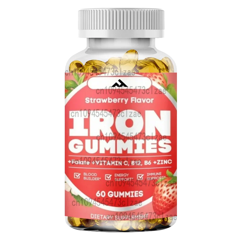 

Iron Gummies - Containing Vitamin B6 B12、C、 Zinc and Folic Acid Supplements - Support Iron Deficiency and Anemia