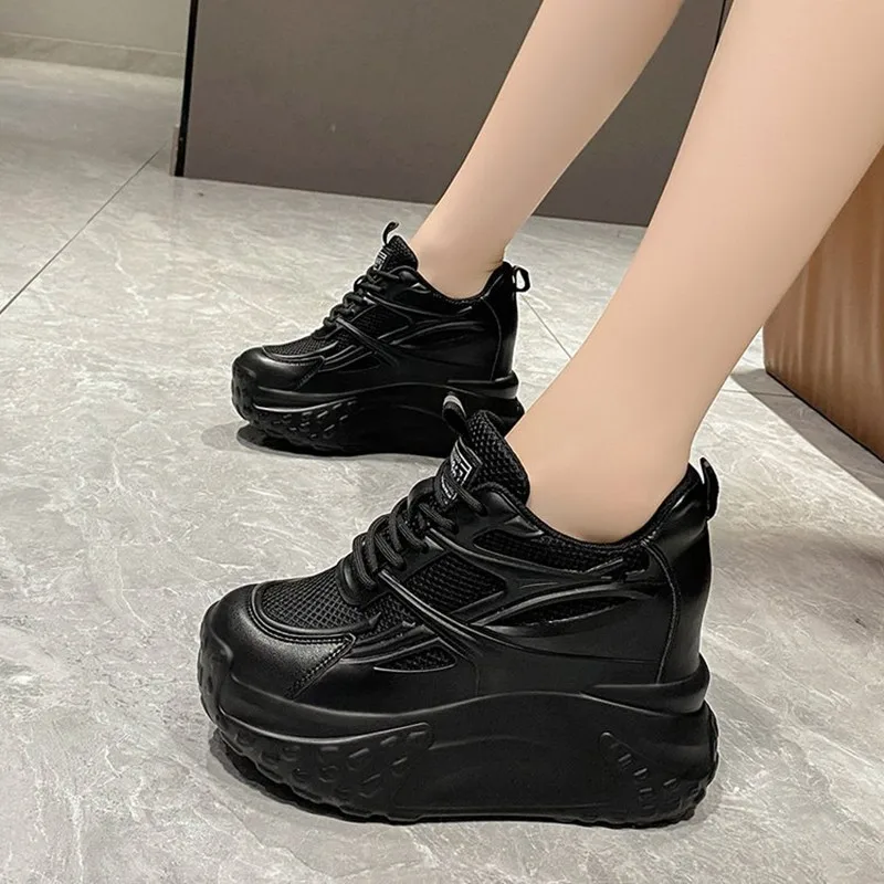 

Luxury New Hollow High Heels 10cm Sneakers Chunky Casual Autumn Spring Platform Wedge High Fashion Breathable Women Summer Shoes