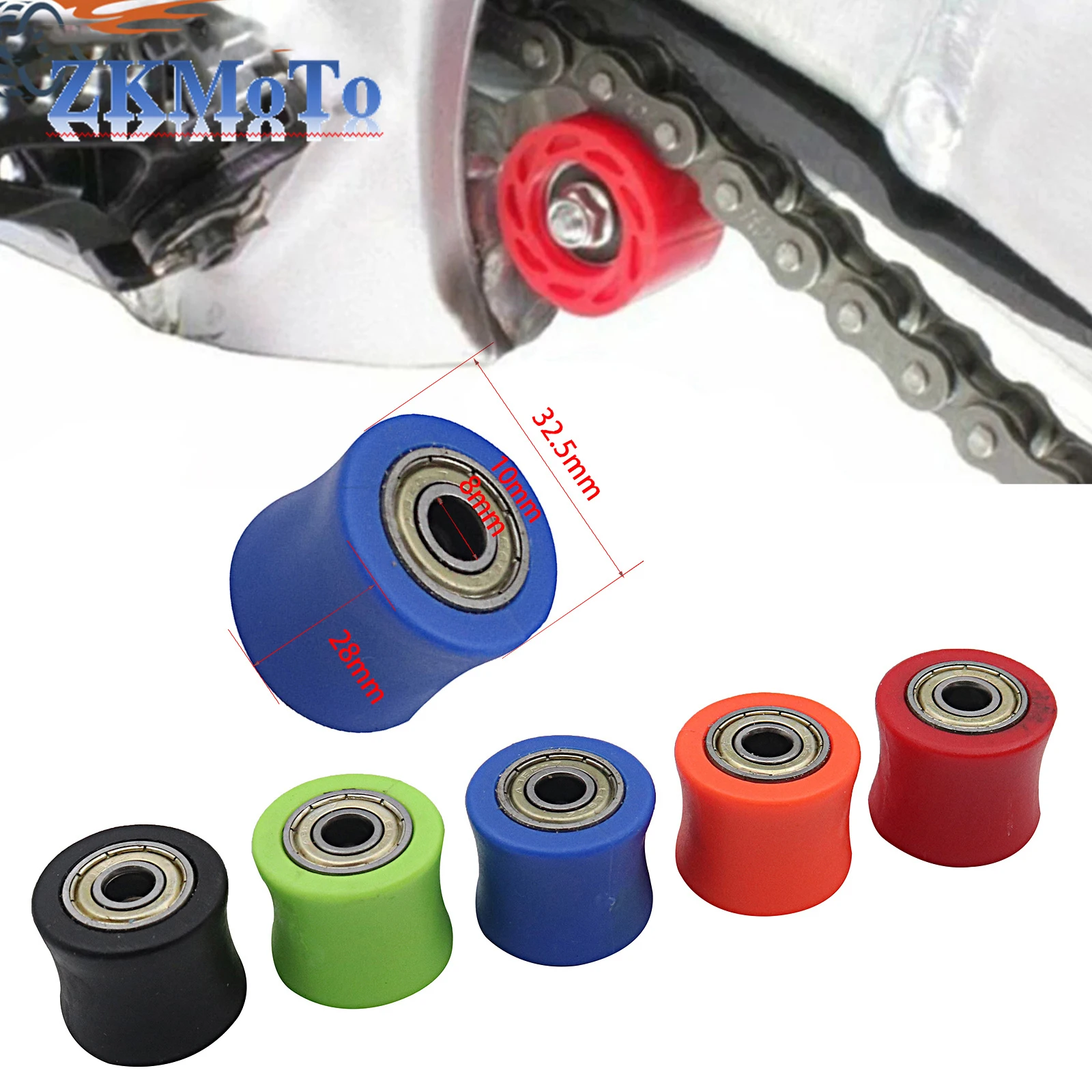 8mm 10mm Drive Chain Roller Pulley Wheel Slider Tensioner Wheel Guide For Pit Dirt Street Bike Motorcycle CRF YZF KLX RMZ EXC