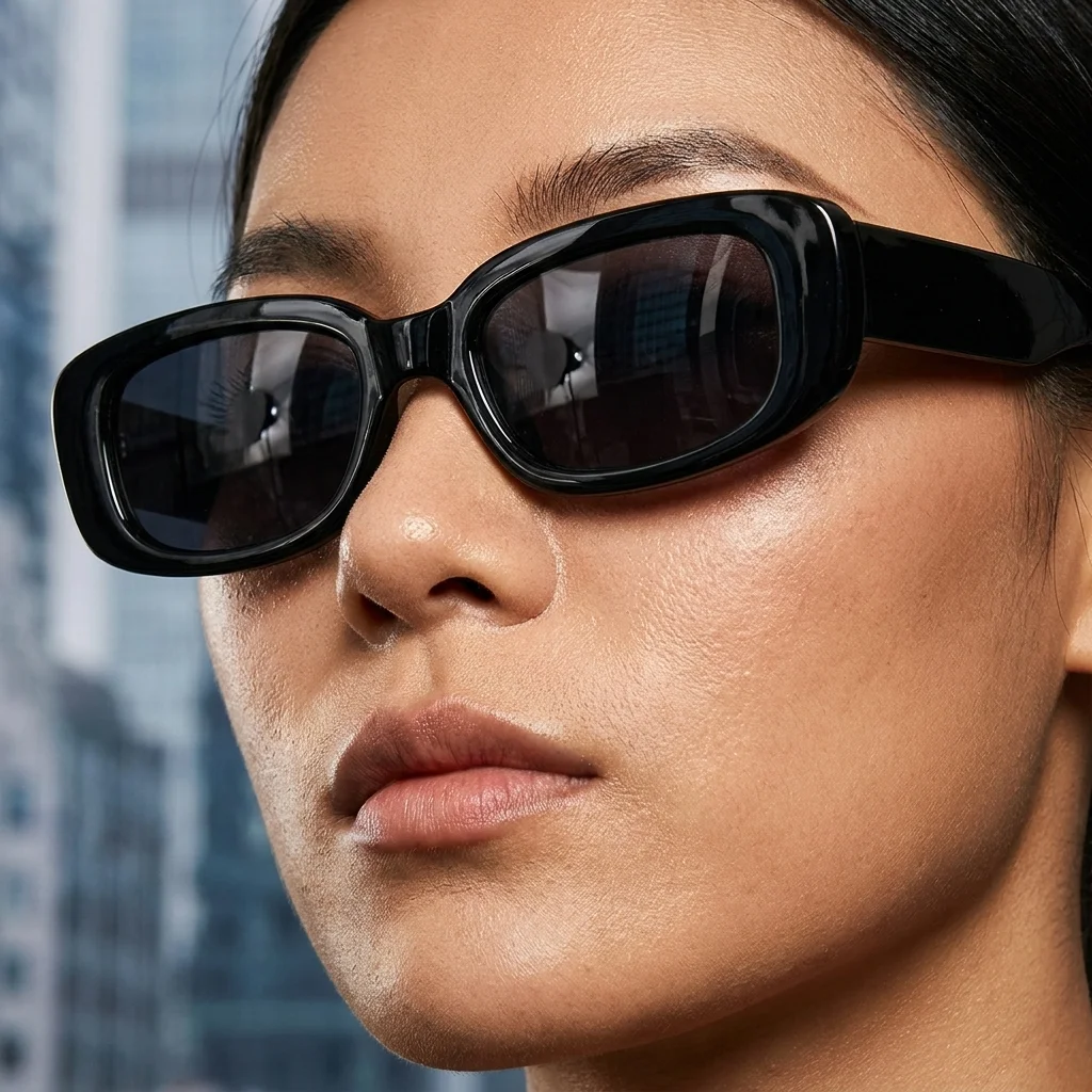Black Square Sunglasses Unisex UV Protection Fashion Narrow Frame Sun Glasses for Casual Outdoor Activities