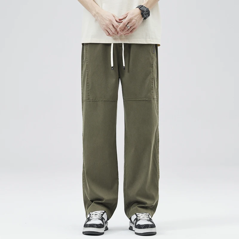 Мужские повседневные брюки Tencel с прямыми штанинами High Street, легкие летние свободные брюки, мужские потертые дышащие брюки для спецодежды