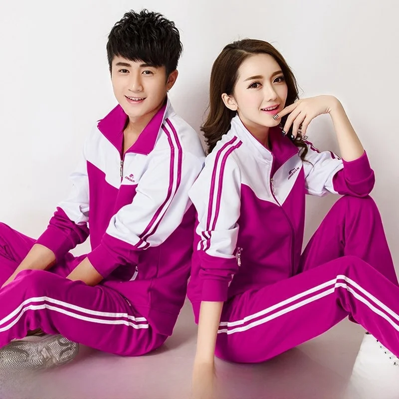 2017 JinGuan Spring Autumn Couple Sports Suit Women's Square Dance School Uniform Men's Breathable Quick Dry Warm Sportswear