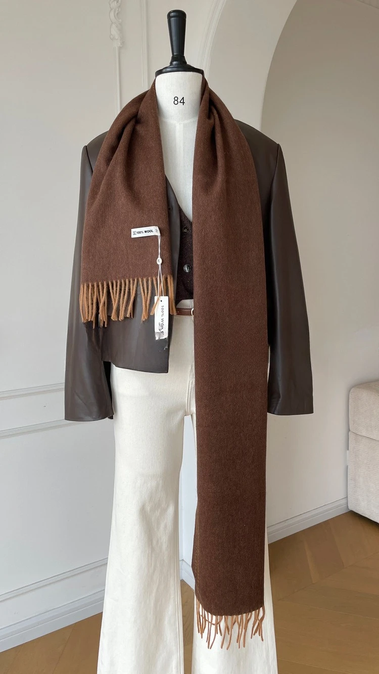 High Quality Australia100% Pure Wool Scarf Women Fall Winter Design Double-Sided Stitching Knitted Cashmere Shawl Female Muffler