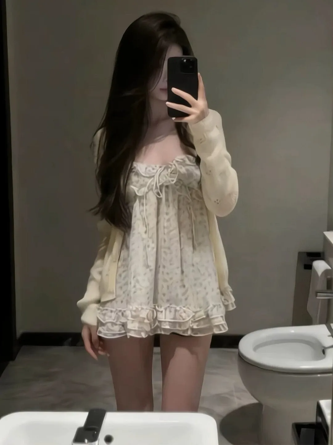 

Elegant Summer Vacation Knitted Long Sleeve Open Cardigan Coat Floral Print Halter Dress Short Skirt Two-Piece Set Women's Fa...