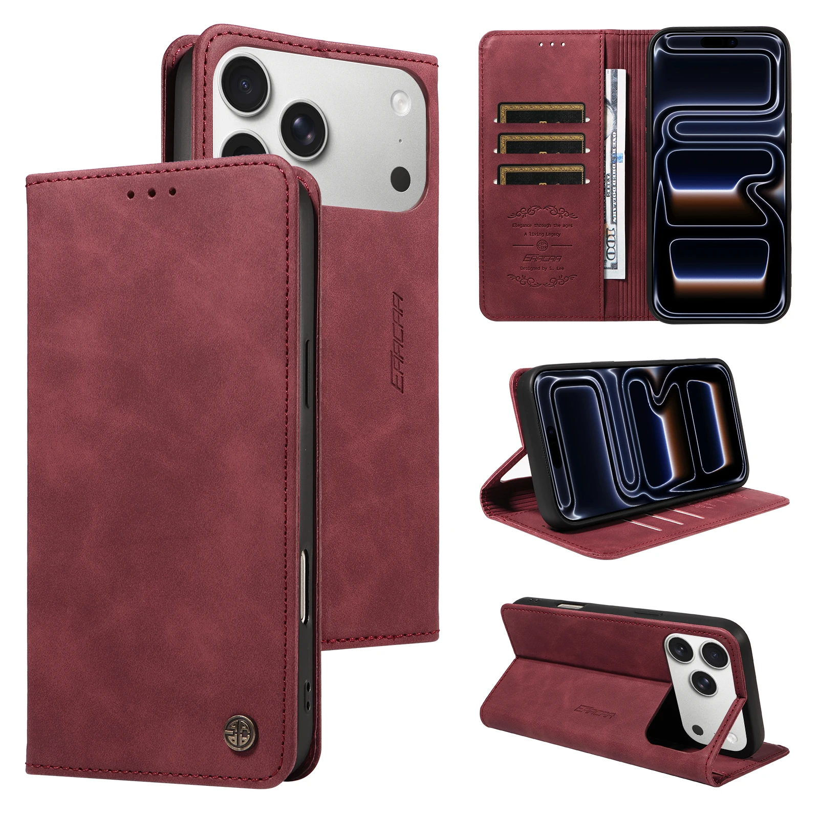 Leder-Handyhülle für IPhone 17 16 15 14 13 12 11 Pro Max Plus Mini 7 8 Plus mit magnetischem Druckknopf, stoßfeste und kratzfeste Abdeckung