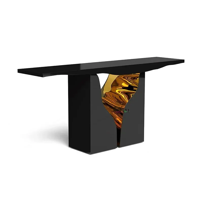 

Light luxury table Villa foyer against the wall Special-shaped table Stainless steel creative designer porch table