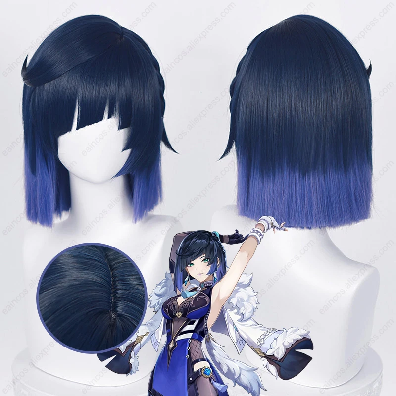 Yelan-Peruca Cosplay Colorida para Mulheres, Cabelo Curto, Resistente ao Calor, Cabelo Sintético, Festa de Halloween, 36cm