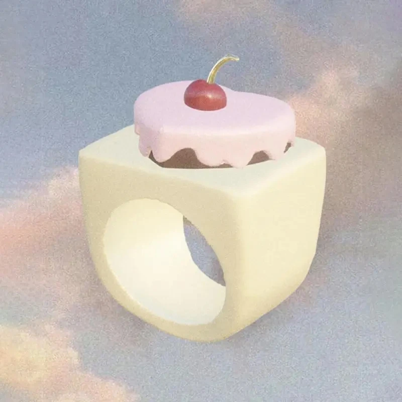 Sweet Delicate Cute Cherry Cream Cake Food and Play Fashion Ring Women's Girl Heart Accessory Size 6.5-7.5