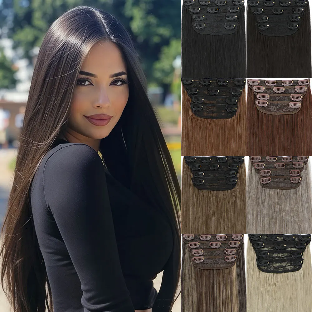 24 Inch 4Pcs/Set 11 Clips 200g Straight Clip in Hair Extensions Piano Blonde Brown Heat Resistant Synthetic Hairpiece for Women