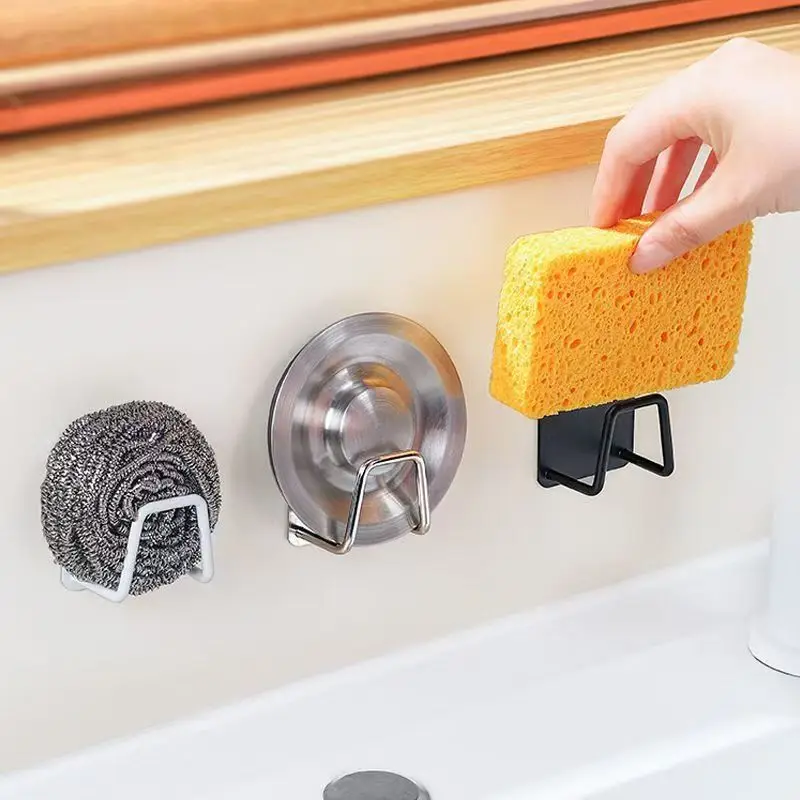 1PC Stainless Steel Sponge Holder Rack for Sink Wall Mount Storage Organizer Keeps Sponge Scrubber Dry with Suction Cup Kitchen