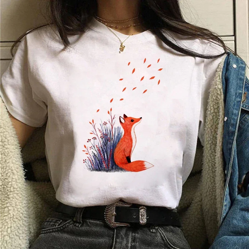 Maycaur Women Graphic Forest Mountain T Shirts Casual 90s Ulzzang Summer Printing Lady Clothes Tops Tees Print Female Tshirts