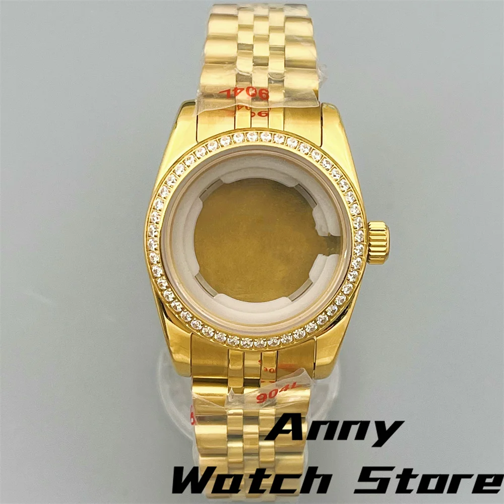 31mm Sapphire Glass Decorated Diamond Women Watch Case Two Tone silve Gold Rose Gold Steel Strap With Fit NH05 Movement