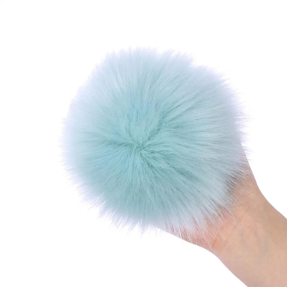 15cm Big Pom Women Knitted Hat Skullie Imitation Fur Pompom