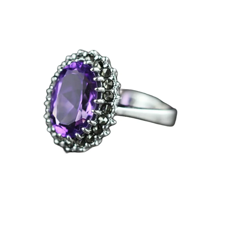 

Натуральное кольцо-подвеска из стерлингового серебра S925 для женщин, новая мода, установка когтей, аметист, гранат, корунд, микромарказит, оптовая продажа