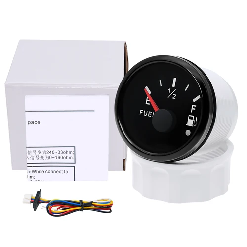 Imagen 2 del producto Medidor de nivel de combustible Universal para coche, 2 "", 52MM + Sensor de nivel de flotador de combustible, medidor de combustible con retroiluminación roja de 240-33 OHM con alarma para barco yate